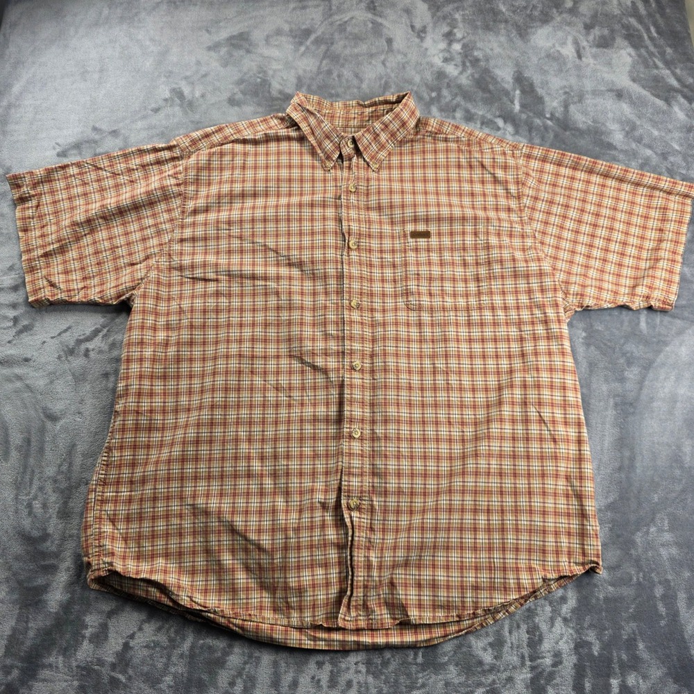 Carhartt Button Down Shirt Mens 2XL Orange Plaid Short Sleeve Cotton Workwear
